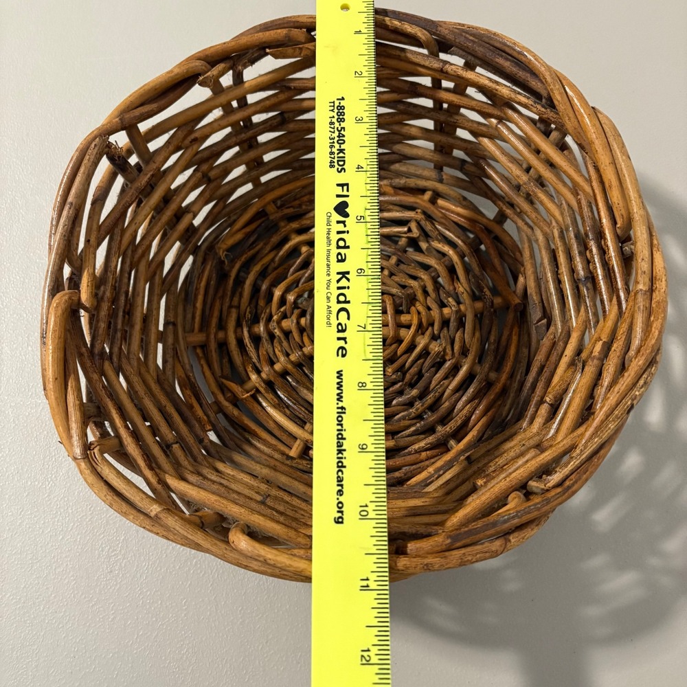 Vtg Round Wicker Basket Thick Weave Boho Decorative Fruit Bowl Brown 10.5in - Picture 4 of 10